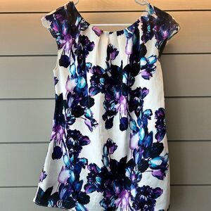 Worthington Women's Floral Blouse with Vibrant Purple and Blue Flowers on White